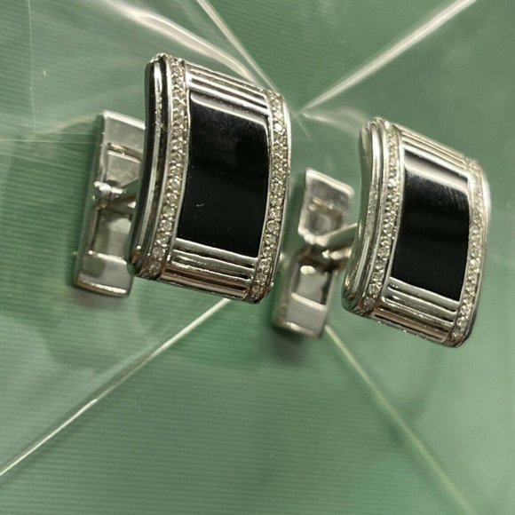 14k solid White Gold Mens Shiny Diamonds And Black